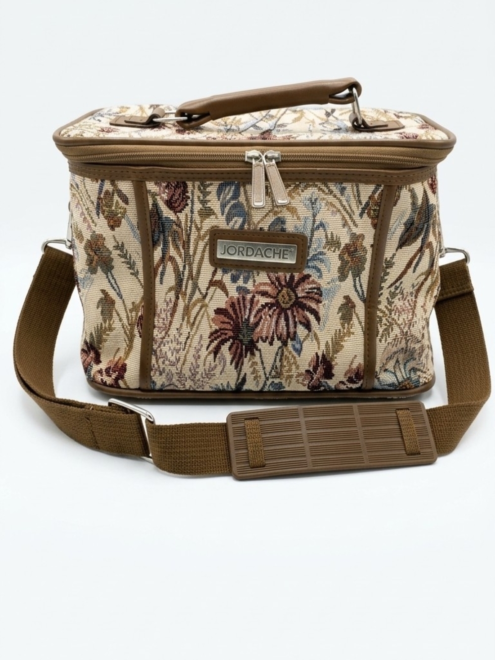 Jordache Floral Tapestry Toiletry Bag in Brown and Beige 80'90'